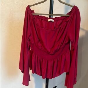 Red Ruched Off the Shoulder Blouse
